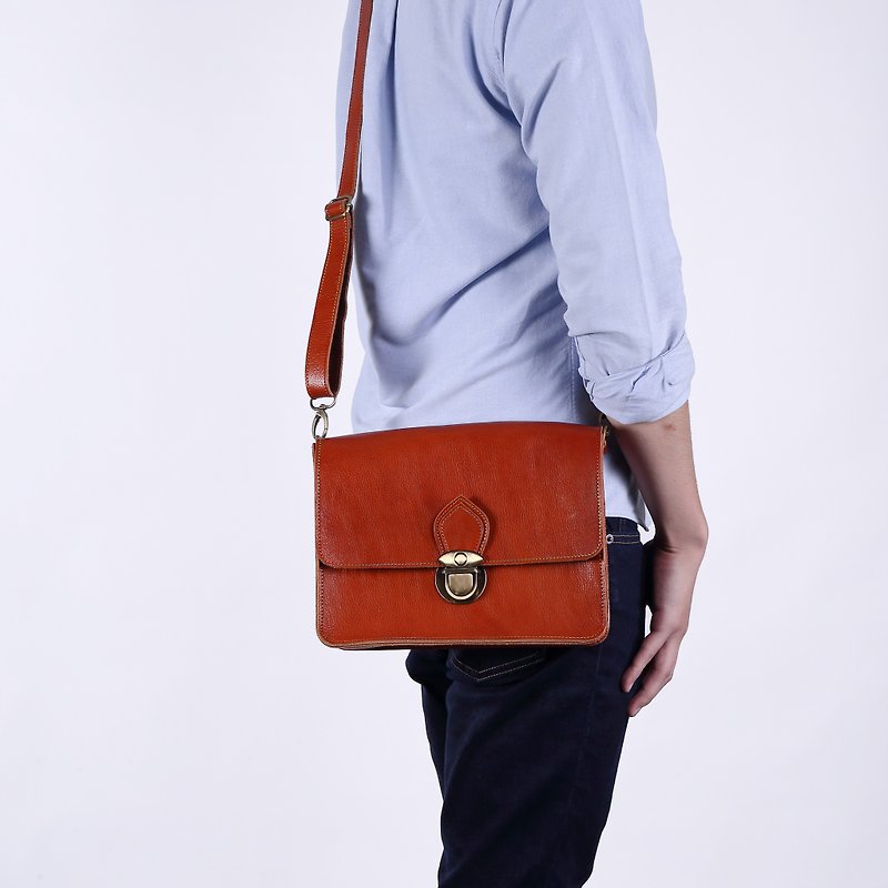 Abbas Plain Briefcase shoulder/cross bodybag - Messenger Bags & Sling Bags - Genuine Leather Brown