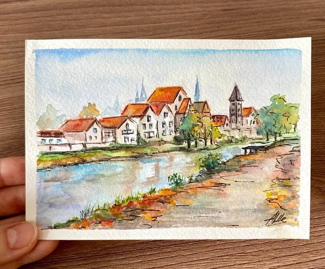 作者不詳　サイン有り　水彩画　絵画　海外　美術品　アンティーク　風景画 CIMG2301.jpg