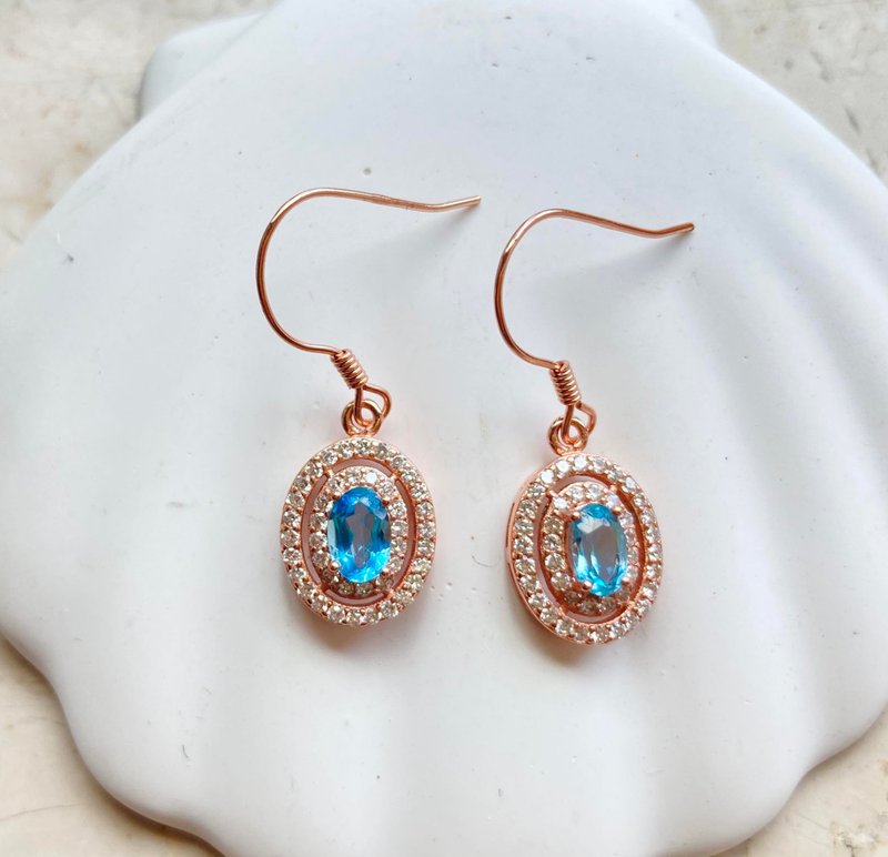 Natural Topaz Earrings Rose Gold 925 Sterling Silver Earrings Rings Stone Stone Gemstone Light Jewelry Semi Gemstone - ต่างหู - เครื่องเพชรพลอย สีน้ำเงิน