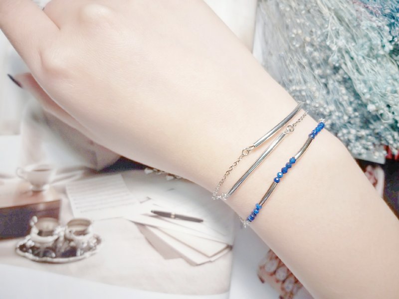 -Diana's Bowstring-925 Silver tube bracelet ver. lapis lazuli - Bracelets - Other Materials Blue