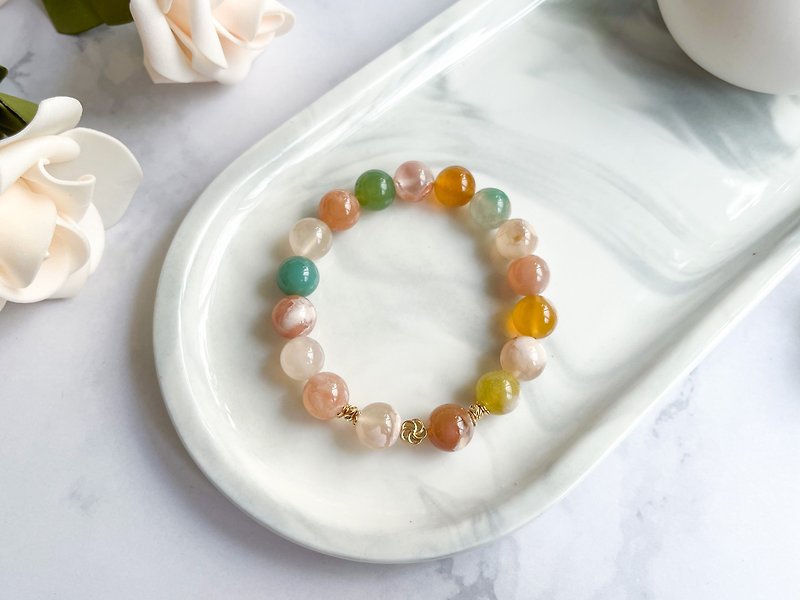 【Caiying】Sakura agate 14K gold-plated design bracelet - Bracelets - Crystal Multicolor