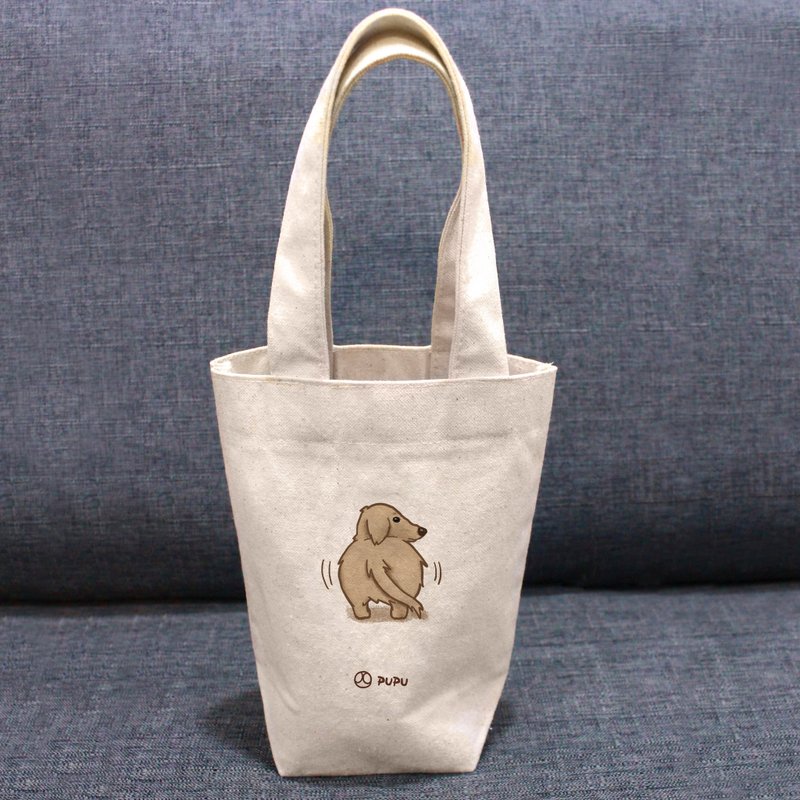 Dachshund-Shaking Ass---Taiwan-made cotton and linen-Wenchuang Shiba Inu-Environmental Protection-Beverage Bag-Planet of Flies - กระเป๋าถือ - ผ้าฝ้าย/ผ้าลินิน ขาว