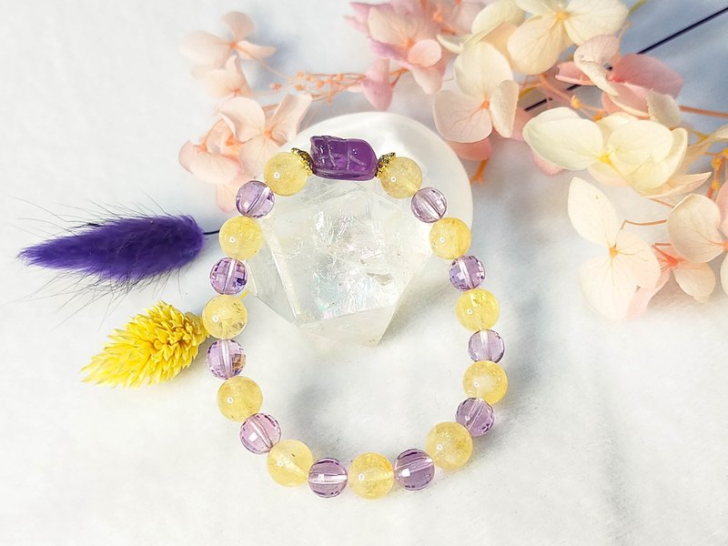 #Amethyst#Yellow Acestral Crystal Design Bracelet - สร้อยข้อมือ - คริสตัล 