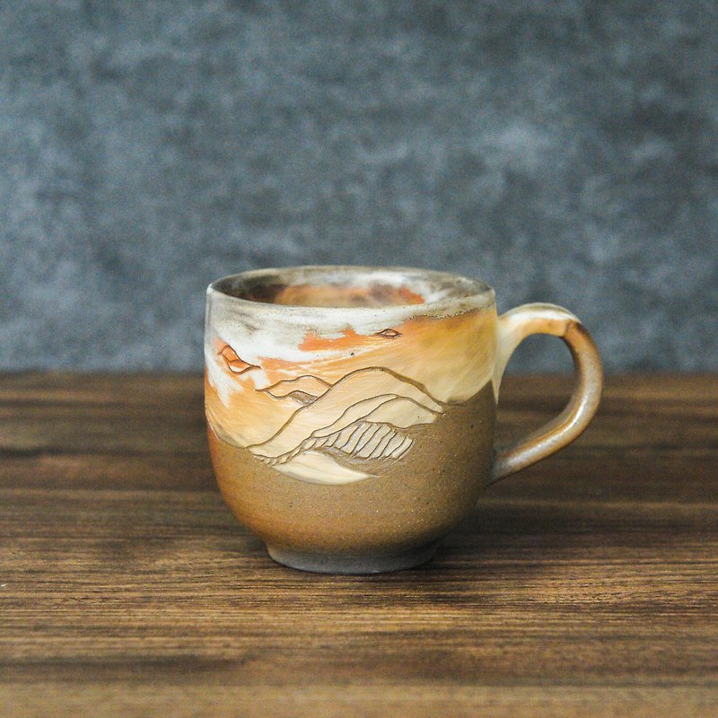Wood fired pottery. Snow sees the mountain mug coffee cup new kiln - Mugs - Pottery Orange