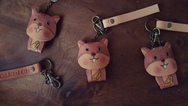 The zodiac wants to eat cheese shy gold mouse pure leather key ring - can be lettering - ที่ห้อยกุญแจ - หนังแท้ สีส้ม
