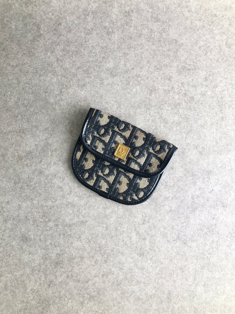 [Direct from Japan, branded used bag] Christian Dior Trotter coin case, navy, logo, jacquard, rmmrud - Coin Purses - Cotton & Hemp Blue