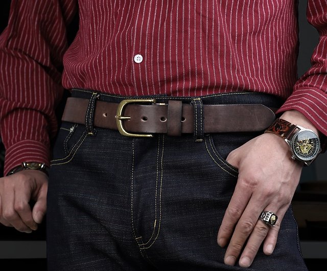 Width 3.8cm Leather Belt Handmade Genuine Leather Pin Buckle Belt Retro  American - Shop yaoguo Belts - Pinkoi