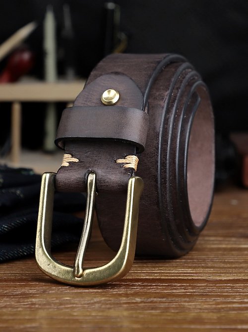 Width 3.8cm Leather Belt Handmade Genuine Leather Pin Buckle Belt Retro  American - Shop yaoguo Belts - Pinkoi