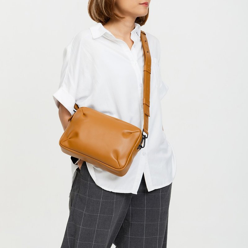 Shadow-Crossbody Box Bag : Caramel Brown - Messenger Bags & Sling Bags - Genuine Leather Brown