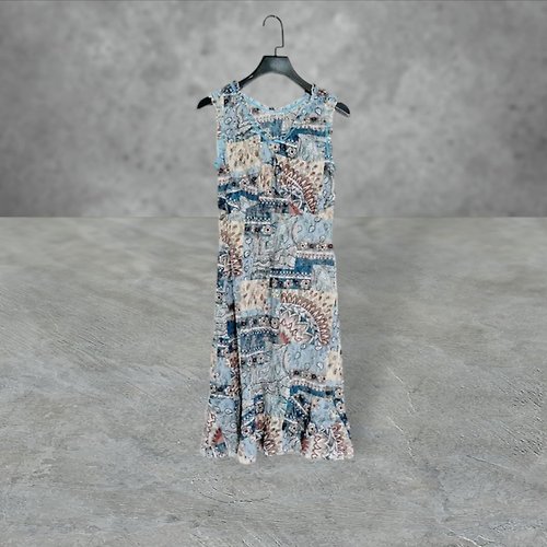 蘿綺莉蕾芭索 二手 藍棕 蕾絲 輕薄 略透明 高彈性 拼接 無拉鍊 洋裝 PF511