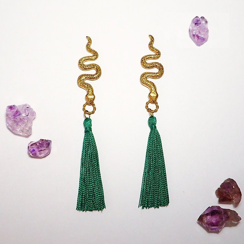 Gold Snake Earrings - Earrings & Clip-ons - Other Metals Green