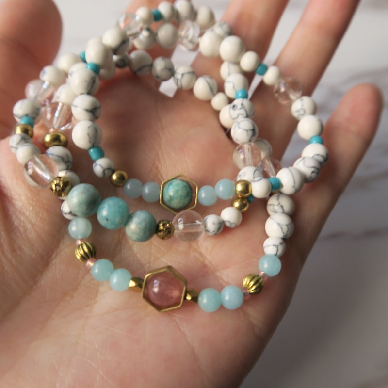 Spiritual was small - Strawberry Crystal White Crystal White Milky turquoise marble Stone Bronze bracelets necklaces - Bracelets - Gemstone Green