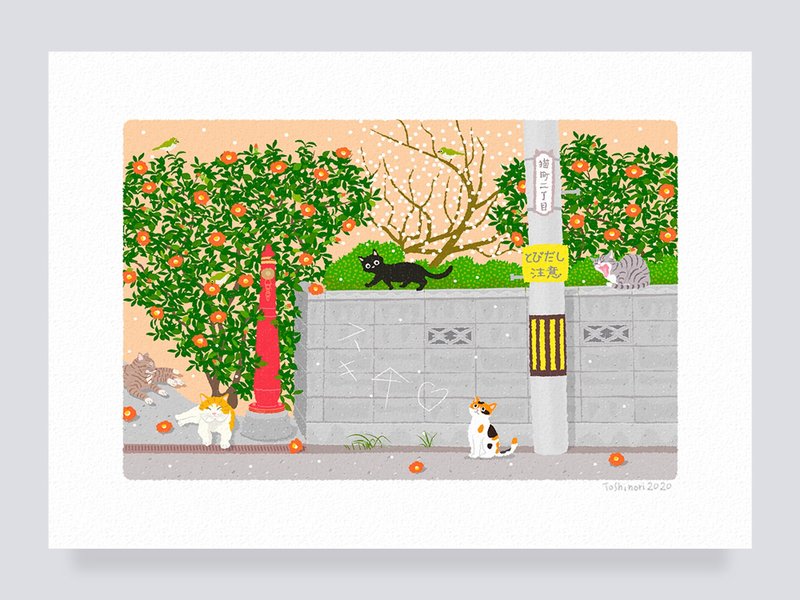 Art print / 15.Afternoon in the town of cats - โปสเตอร์ - กระดาษ สีเขียว