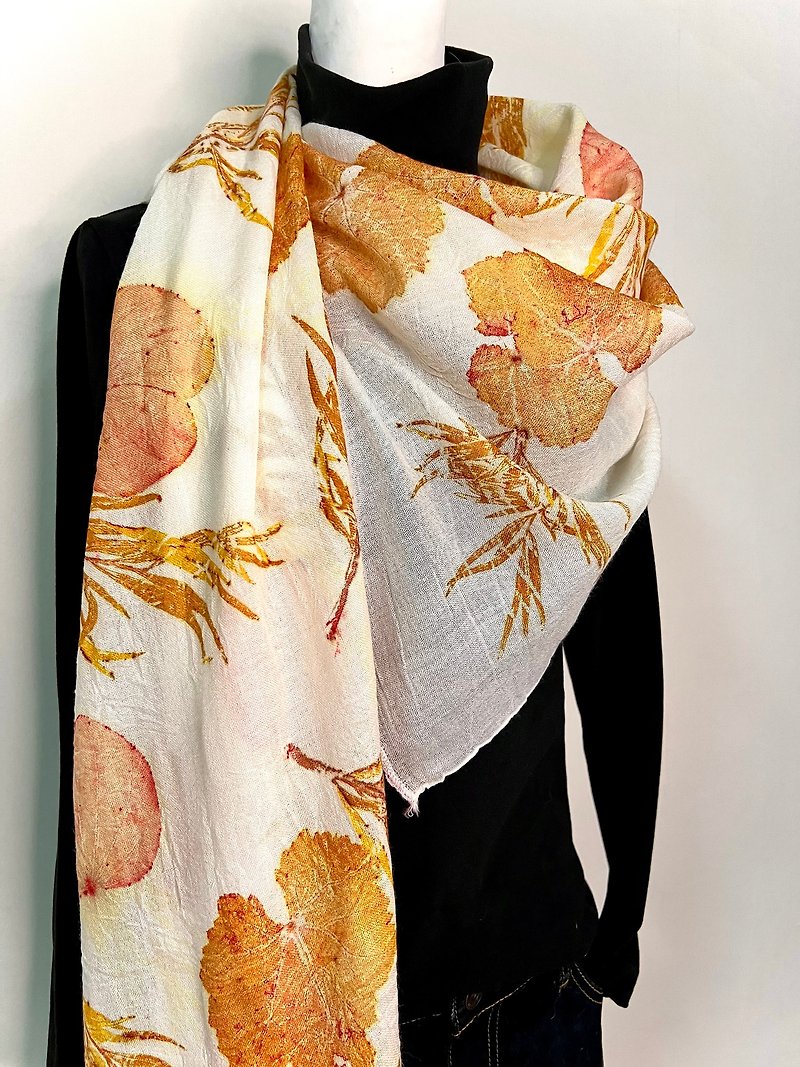 ~Enthusiasm~Flower and leaf pad printing wool scarf - Knit Scarves & Wraps - Wool 