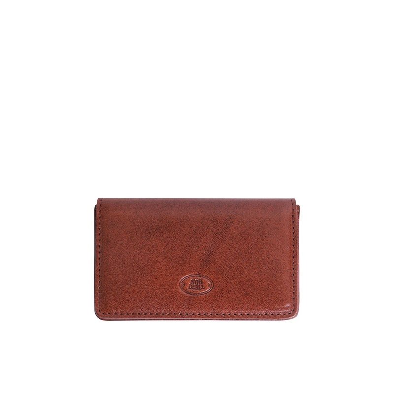 【SOBDEALL】Vegetable tanned leather magnetic buckle business card holder - ที่เก็บนามบัตร - หนังแท้ สีนำ้ตาล