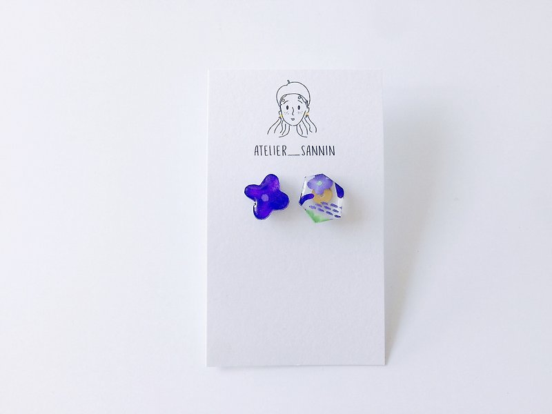Eggplant Flower Series - Purple flower hand-painted hand-made drop earrings ear clip / ear needle - ต่างหู - วัสดุอื่นๆ สีม่วง