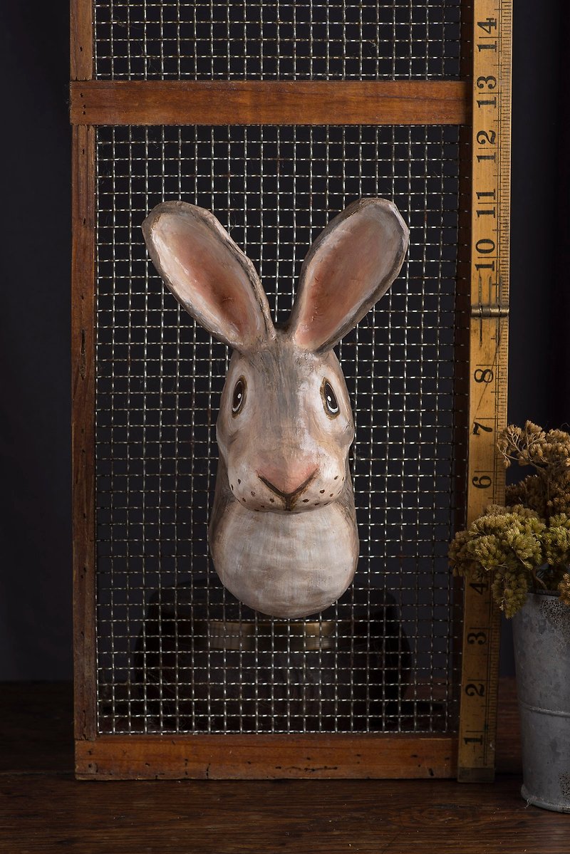 rabbit paper mache wall mount - ตกแต่งผนัง - กระดาษ สีเทา