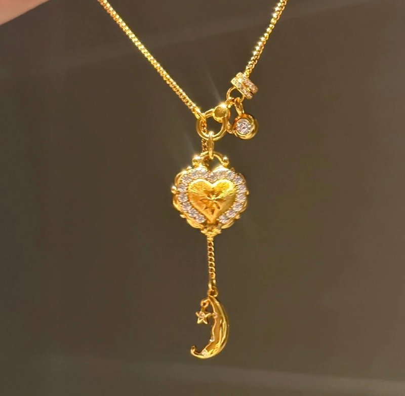 YuanPearl愛心項鍊月亮小眾設計設計項鍊銀鍍18k項鍊 - 項鍊 - 純銀 金色