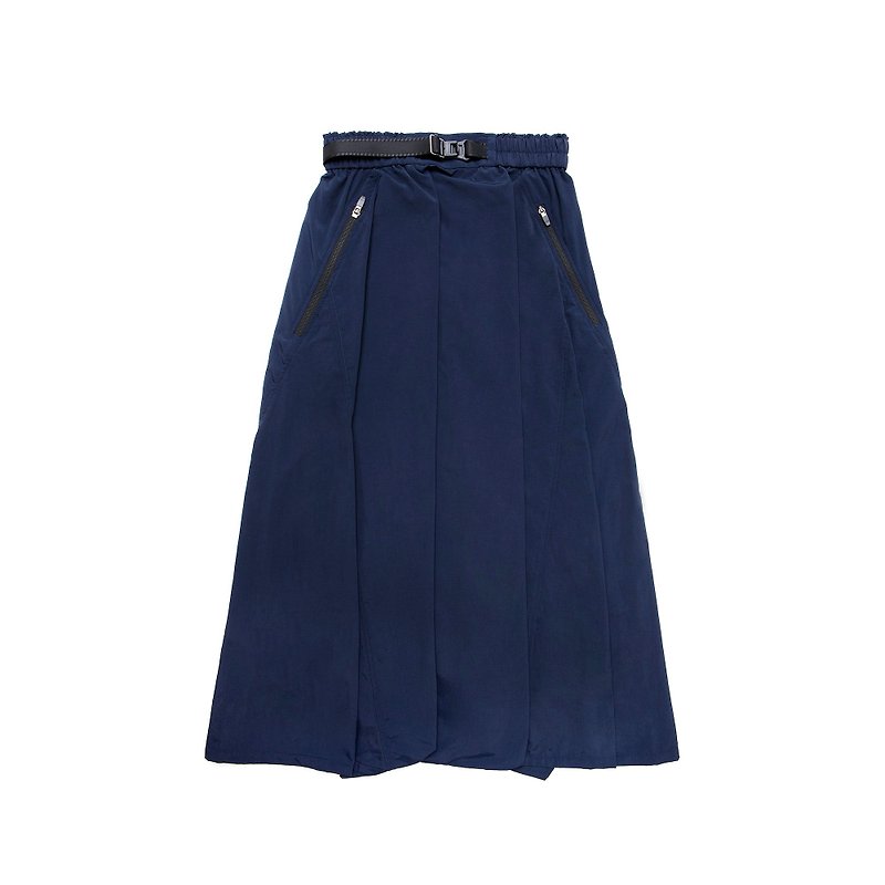 oqLiq - natural blessing - fidlock bias cut three-dimensional culottes (blue) - กางเกงขายาว - ไนลอน สีน้ำเงิน