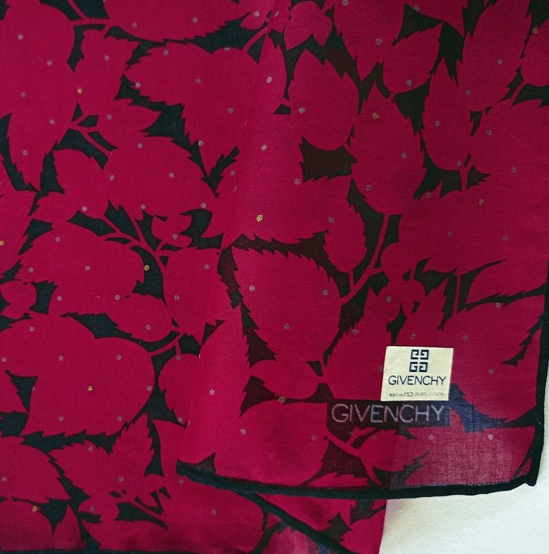 Givenchy Vintage Handkerchief Red Leaves Pocket Square 18 x 18 inches - 手帕 - 棉．麻 紅色