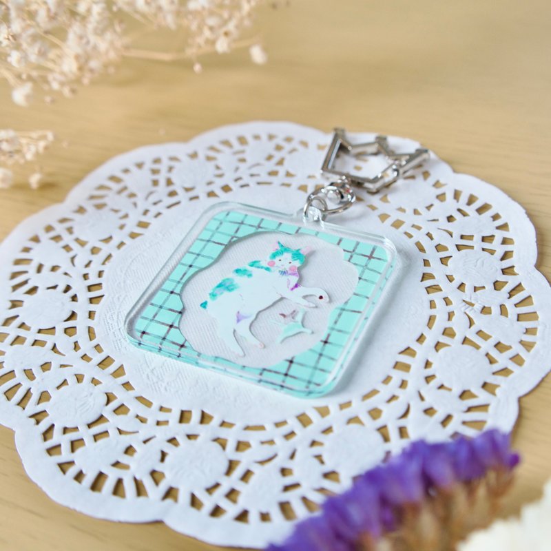 チョコミントなねこのアクリルキーホルダー - 鑰匙圈/鑰匙包 - 壓克力 綠色