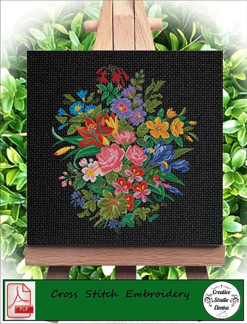 CreativeStudioElenka Vintage Cross Stitch Scheme Bouquet of flowers 4 - PDF Embroidery Scheme