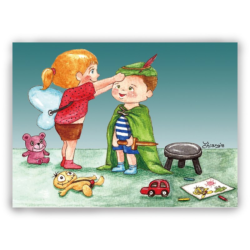 Hand drawn illustration Universal / Postcard / Card / Illustration Card - Dress up game Peter Pan - Cards & Postcards - Paper 