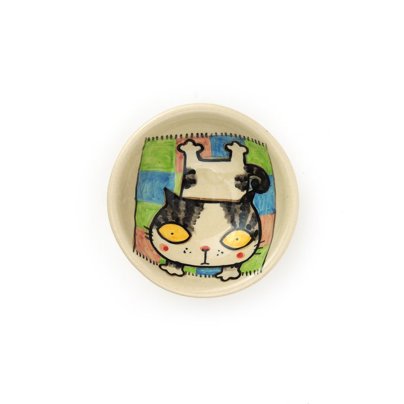 Nice Little Clay 碗 可愛黑白貓 0205L-17 - 碗 - 陶 白色