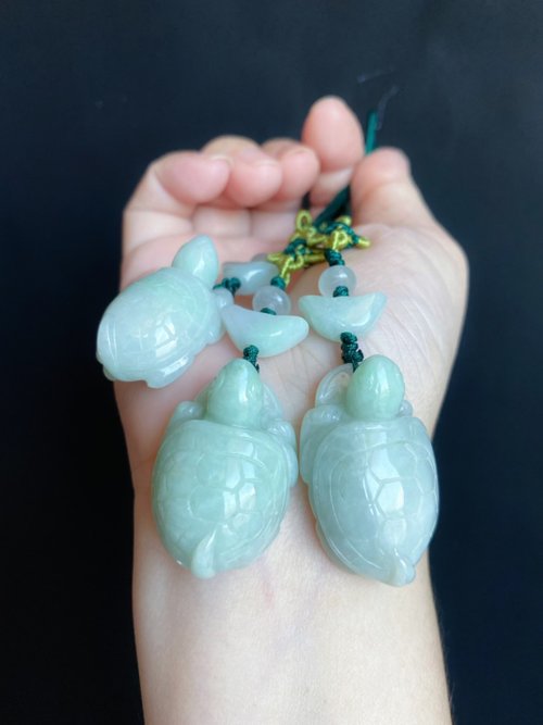 樂藏｜輕珠寶｜手作能量 天然緬甸玉翡翠 龜 掛繩 包掛 禮物 人興財旺祖孫輩輩富貴
