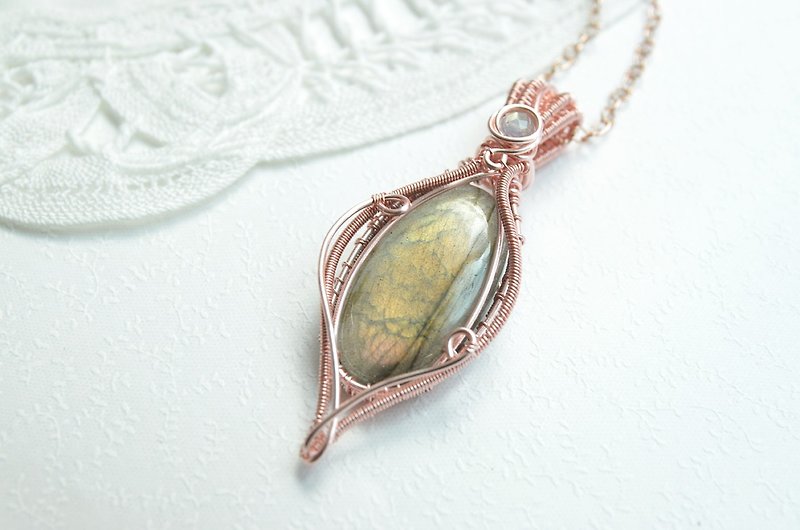 [Gentle and slow] - metal wire weaving - labradorite necklace - Necklaces - Other Metals Pink