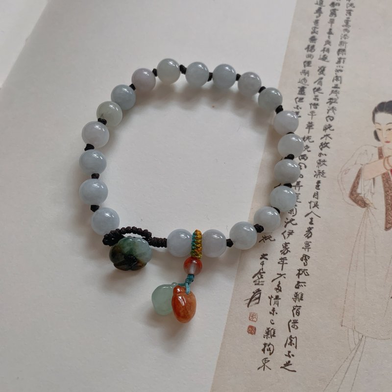 手作 清冬。天然緬甸翡翠珠6mm 錢袋編織手鏈原創設計手繩玉石 - 手鍊/手環 - 玉石 綠色