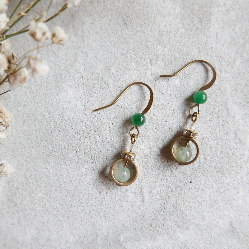 Geometric series. Jade Pearl Brass Earrings - Earrings & Clip-ons - Gemstone Green
