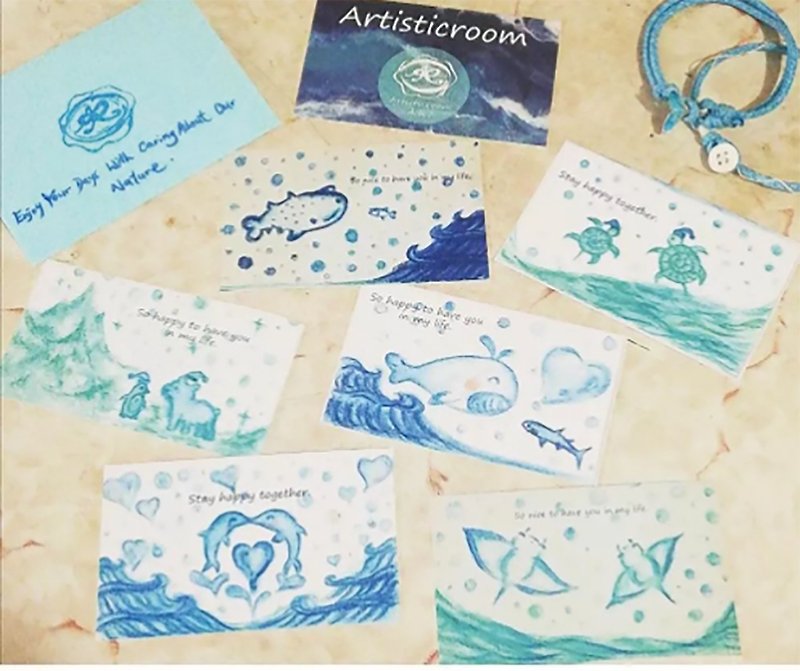 Ocean Series - Original Works - Ocean Heart Cards (Set of 6) - การ์ด/โปสการ์ด - กระดาษ สีน้ำเงิน