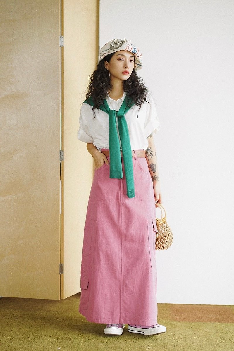 Coolstore | Light Retro Solid Color Floor Skirt Commuter Slim_ Pollen color - กระโปรง - วัสดุอื่นๆ สึชมพู