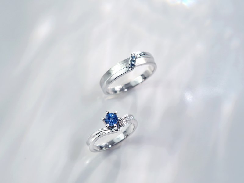心有靈犀 | 結婚對戒 / 藍寶戒指 / 鑽石戒指 / 白金 | 婚戒系列 - 戒指 - 寶石 藍色
