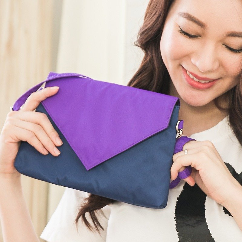 【雙色信封包】- 桔梗紫 手拿包/斜背包/側背包/腰包/母親節首選 - 手拿包 - 防水材質 紫色
