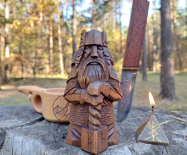 Norse God Thor. Viking's god. Hand crafted wooden Statue. Thor statue ...
