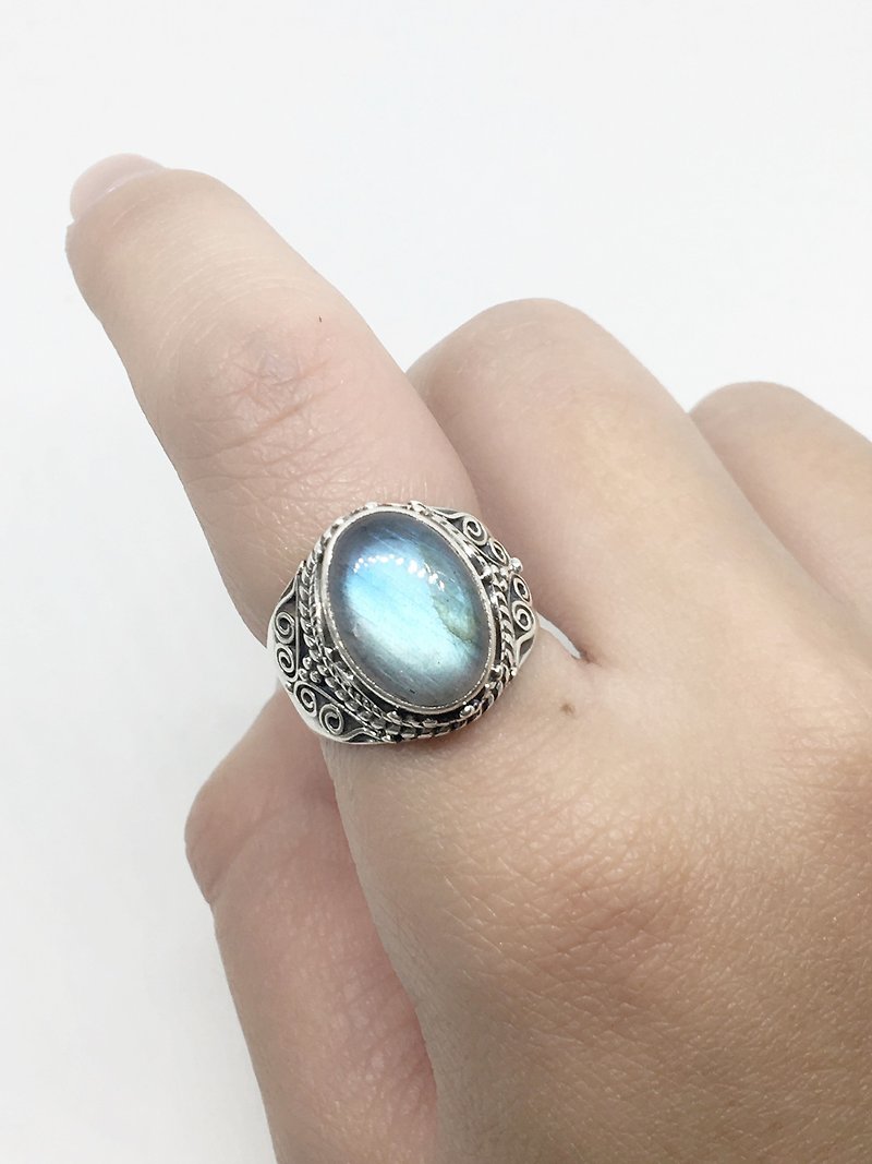Ramen stone 925 sterling silver classical design ring Nepal handmade mosaic production (style 2) - General Rings - Gemstone Blue