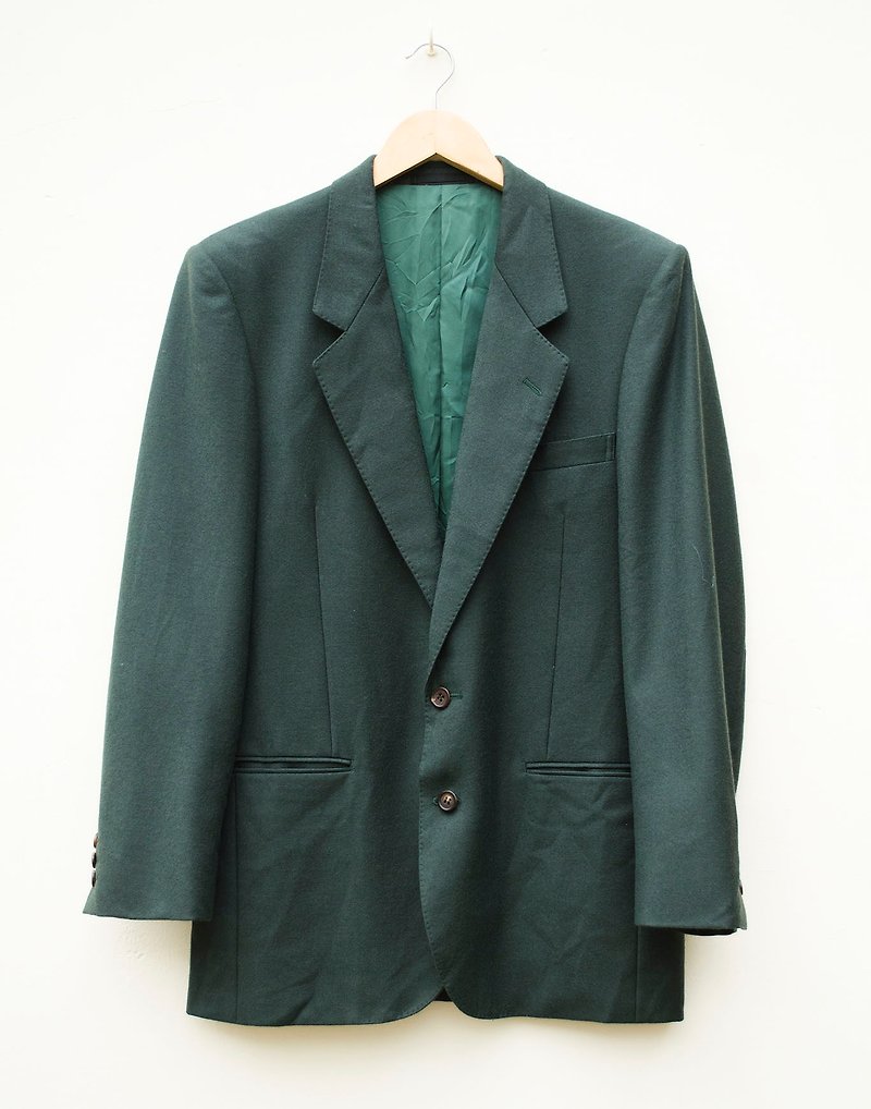 ディープターコイズ。シンプルスリムカットスーツのジャケット。ヴィンテージパリ#Vintage ##ワンERドレス - ブレザー・コート - ウール 