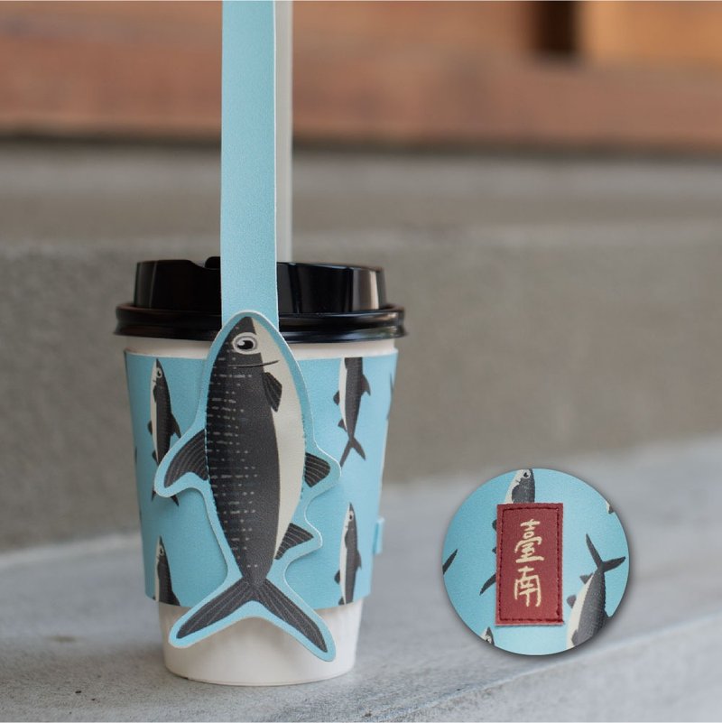 海鹽藍-臺南虱目魚環保杯袋 飲料提袋 - 飲料提袋/杯套 - 人造皮革 藍色