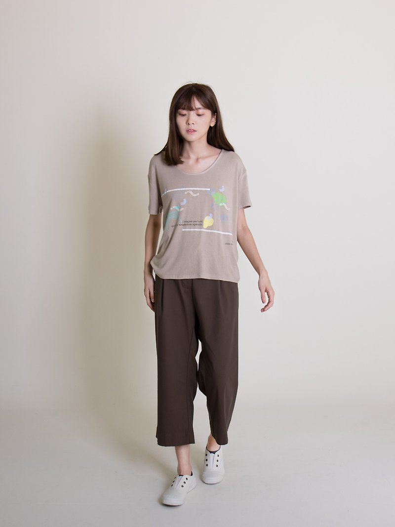 Short version T milk tea - Women's T-Shirts - Cotton & Hemp Khaki