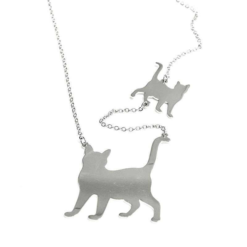 2 Step cute cat necklace - Necklaces - Other Metals Silver