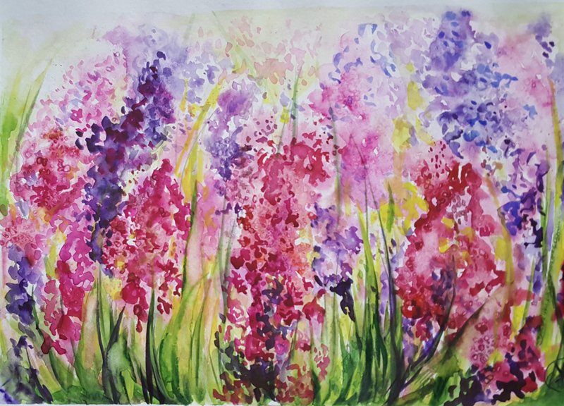 Lavender Meadow Painting Watercolour Original ArtWork Flower Painting Landscape - 海報/掛畫/掛布 - 紙 多色
