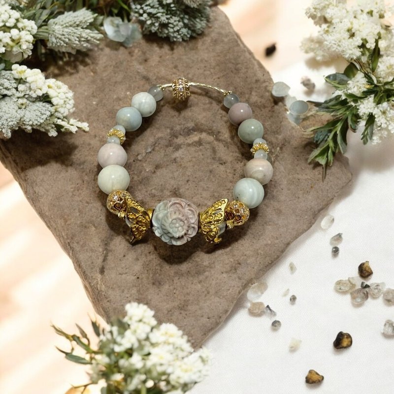靜庭花語手鍊 陶花 阿拉善 月光石 拉長石 柔光療癒款 - 手鍊/手環 - 水晶 透明