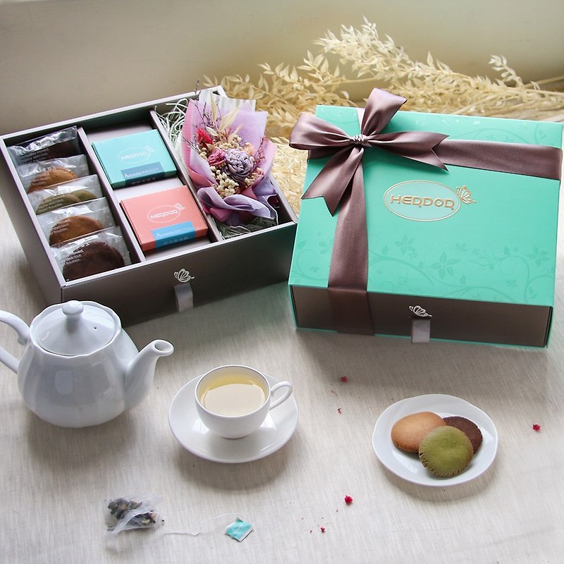 銀緞花語禮盒 -花茶茶包+餅乾+乾燥花---【HERDOR花茶禮盒】 - 茶葉/漢方茶/水果茶 - 其他材質 藍色