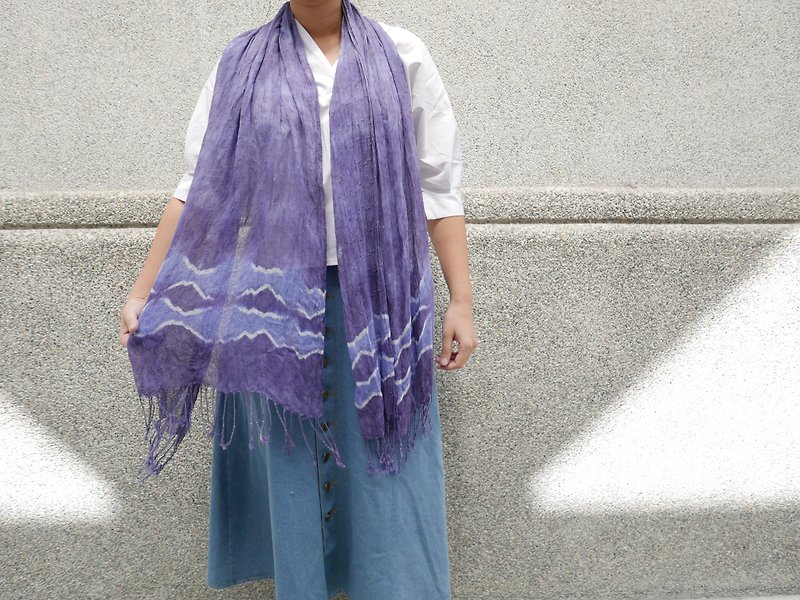 Tie dye scarf shawl cotten jacquard : Purple Diamond : - ผ้าพันคอถัก - ผ้าฝ้าย/ผ้าลินิน สีม่วง