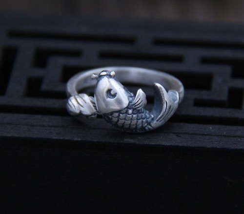 garyjewelry Real S999 Silver Fine Jewelry for Women Lovely Fish Ethnic Open Finger Rings