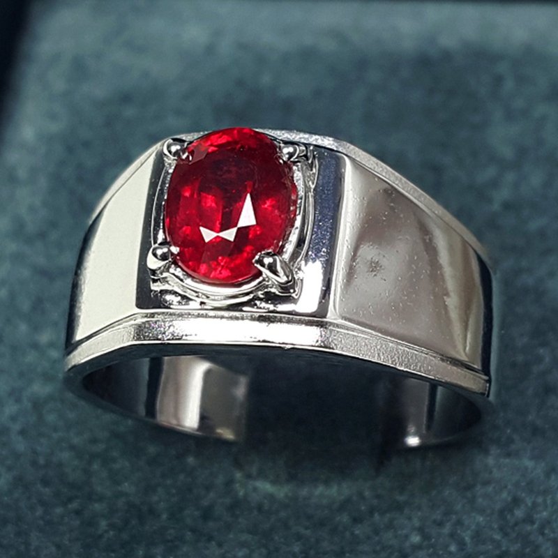 8.5 x 6.0 mm. Natural ruby ring silver sterling size 7.0 free resize - 戒指 - 純銀 紅色