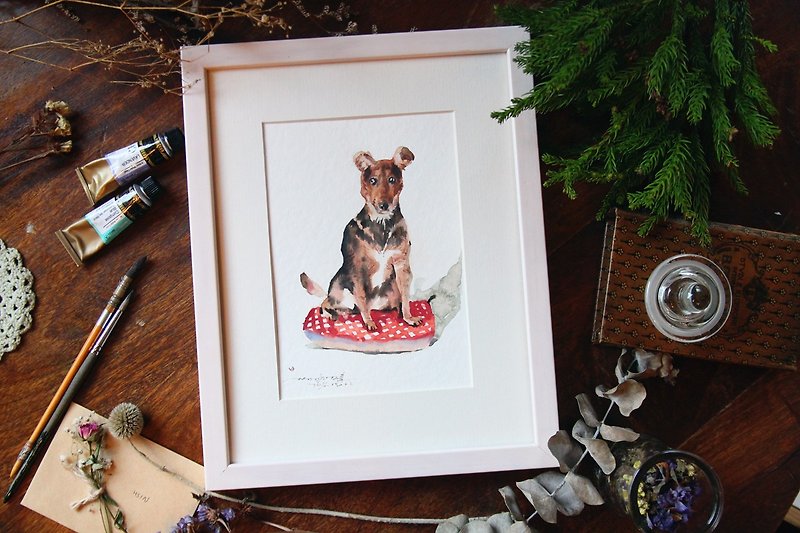 English watercolor hand-painted custom pet painting - Customized Portraits - Paper Red