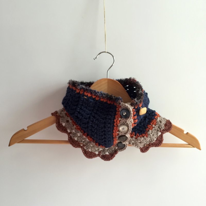 Creative multi-ways organic cotton cowl -crochet scarf - ผ้าพันคอ - ผ้าฝ้าย/ผ้าลินิน สีน้ำเงิน